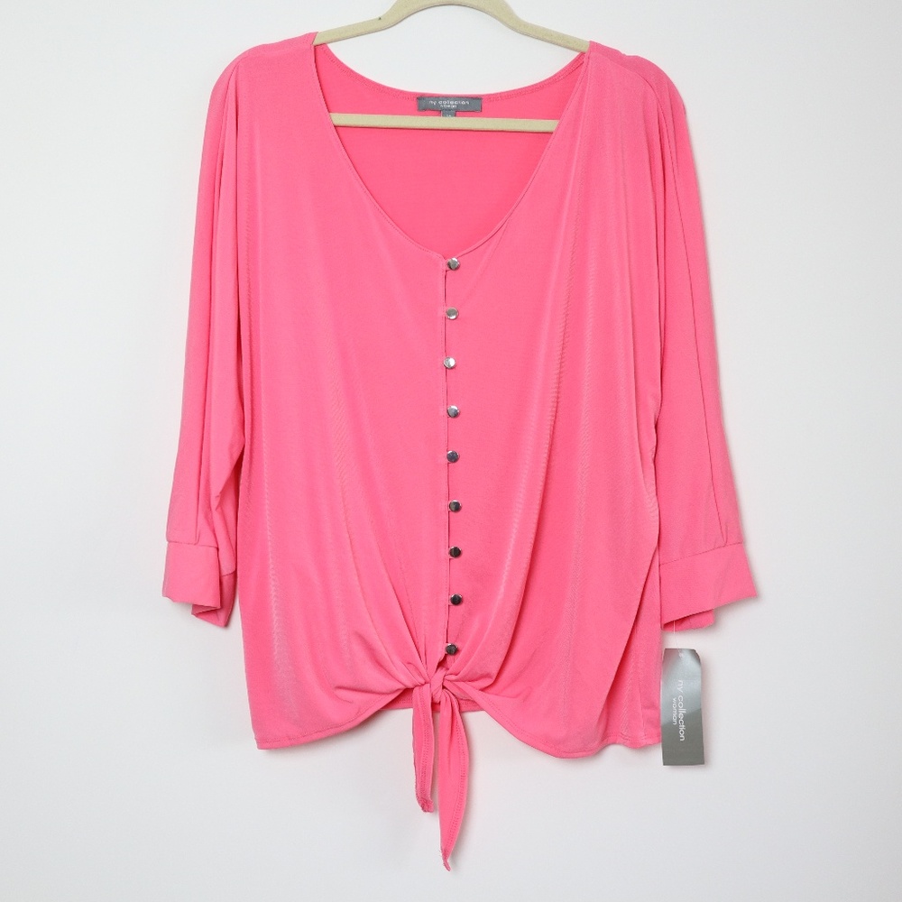 NY Collection | NEW Button Up Tie Blouse